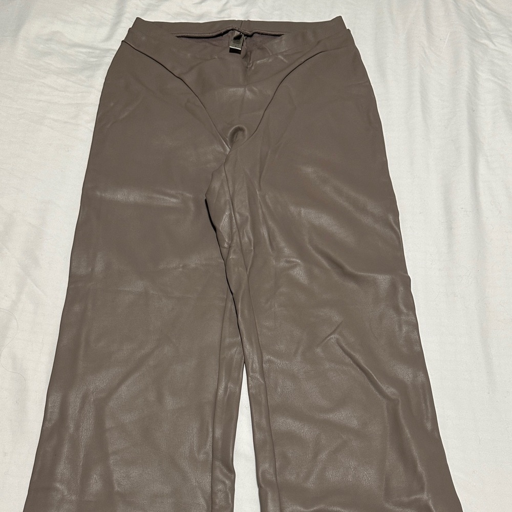 SKIMS Taupe Faux Leather Trousers